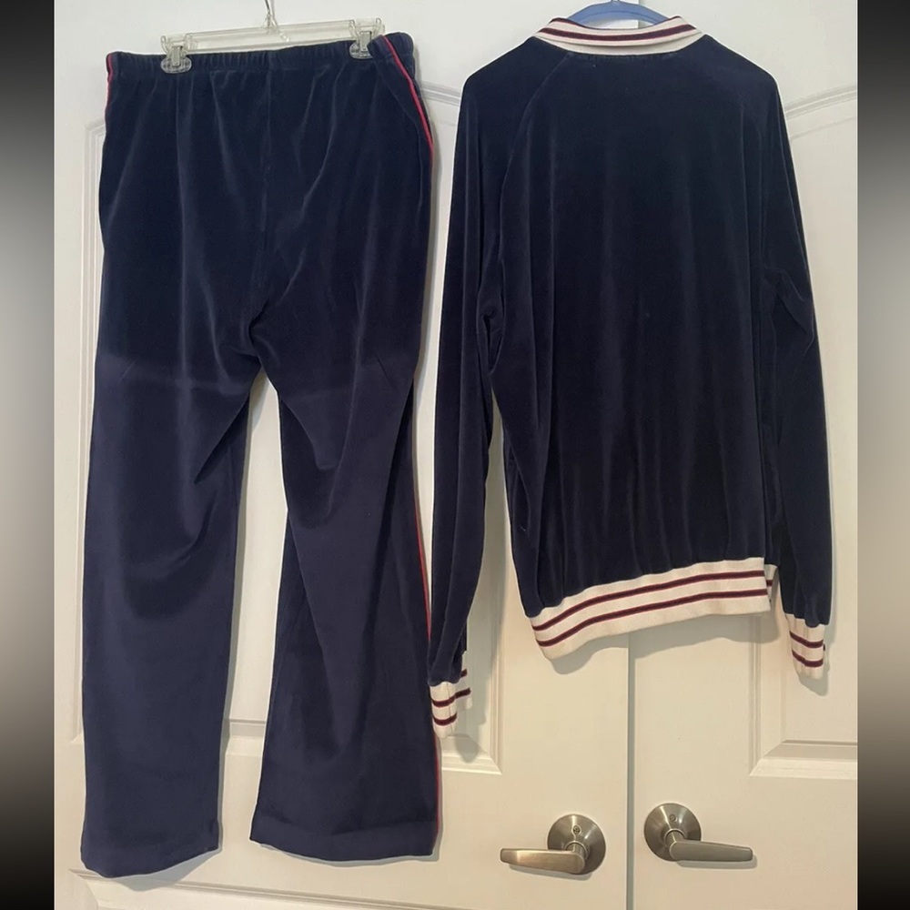 Christian Dior Vintage 80s 90s Velour Tracksuit Jacket & Pants Logo XL Blue Red